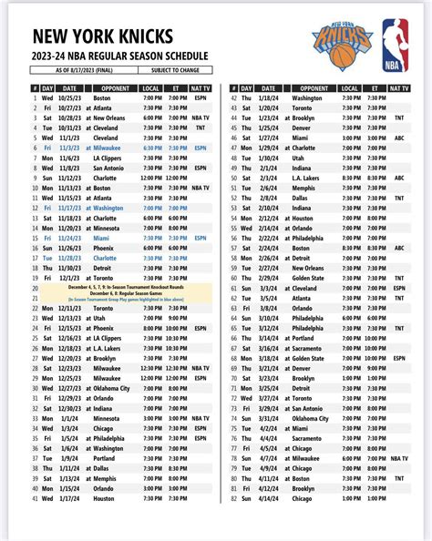 The Full 2023-2024 New York Knicks NBA Regular Season Schedule : r/NYKnicks