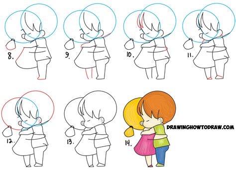 How to Draw Chibi Girl and Boy Hugging - Cute Kawaii Cartoon Children ...