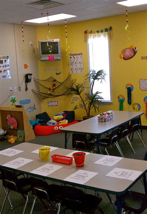 My Beach Theme classroom with a crab sandbox for a reading corner. LOVE ...