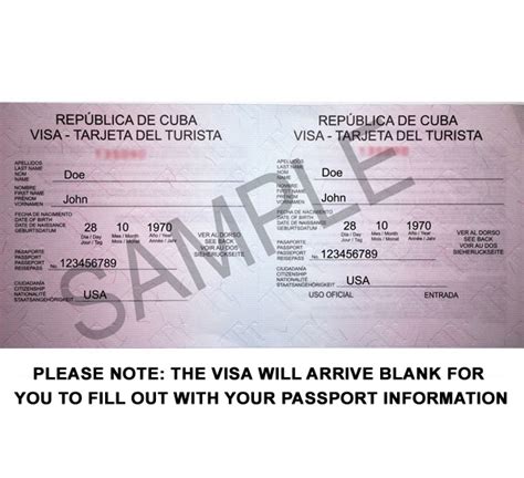 Tourist/Visa Card - Cuba Visa Services