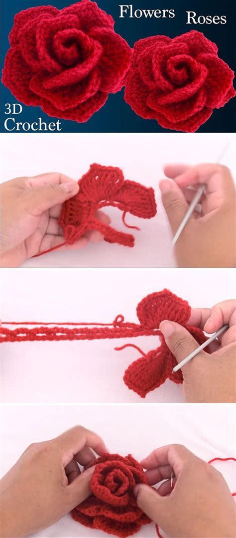 How To Crochet A Rose 3D Flower Easily | Crochet rose pattern, Crochet ...