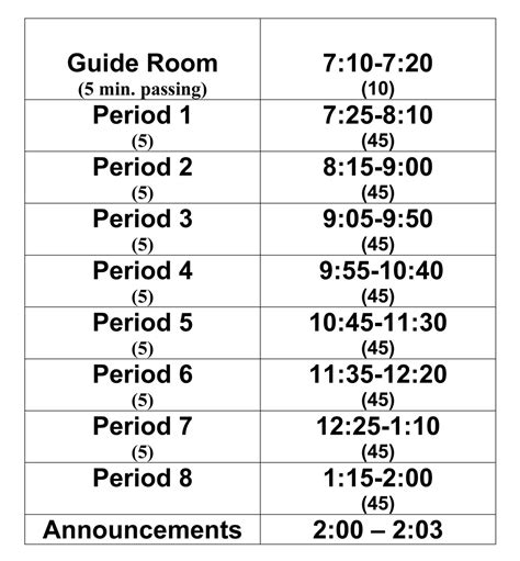 Columbia Class Schedule | East Greenbush CSD