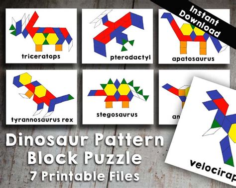 7 Dinosaur Pattern Block Tangram Puzzles Printable Digital - Etsy ...