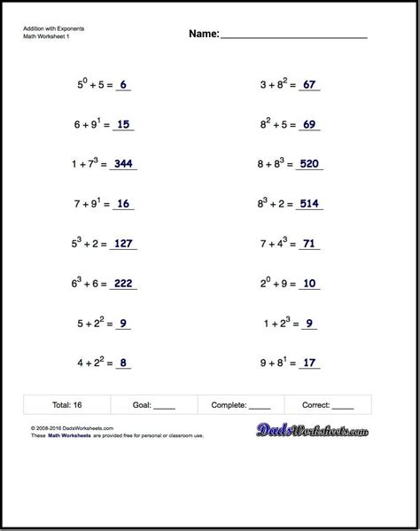 Exponents Worksheets | Free Printable Exponent Worksheets - Printable ...