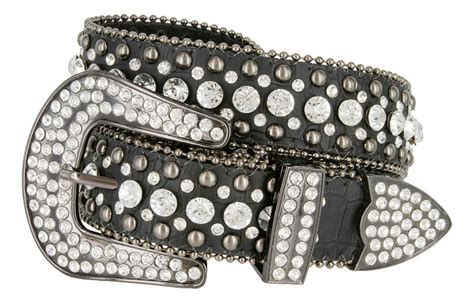 Women's Western Rhinestone studded Leather Belt - Black