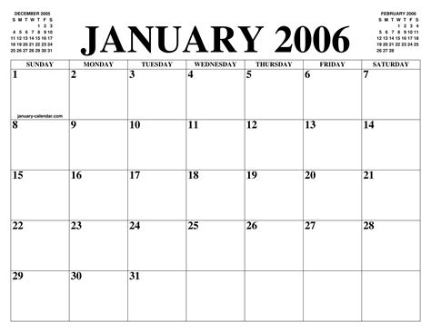 JANUARY 2006 CALENDAR OF THE MONTH: FREE PRINTABLE JANUARY CALENDAR OF ...