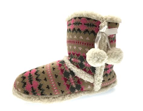 Womens Slipper Boots Knitted Fur Fleece Booties Girls Ladies Slippers ...