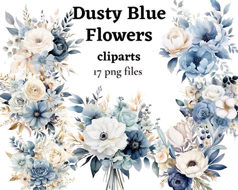 Dusty Blue Flowers Clipart Blue Flowers PNG Blue (Download Now) - Etsy