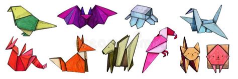 Origami Colorful Paper Animals Drawn Stock Photo - Image of sign ...