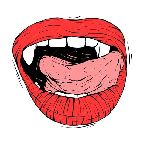 Premium Vector | Red vampire lips sketch vector illustration line art