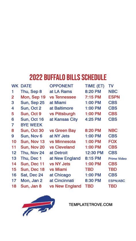 2022-2023 Buffalo Bills Lock Screen Schedule for iPhone 6-7-8 Plus