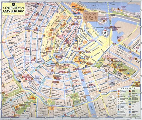 Large tourist map of central part of Amsterdam city | Vidiani.com ...