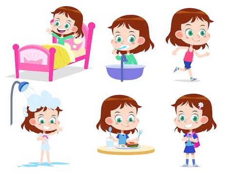 Premium Vector | Vector illustration of a cartoon girl set daily ...