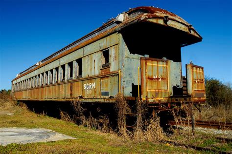 An abandoned passenger train car along Highway 701 in Conway, South ...