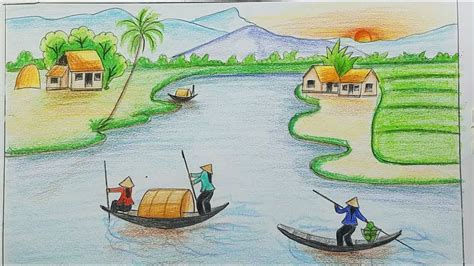 VẼ TRANH PHONG CẢNH LÀNG QUÊ ĐƠN GIẢN EP 4 || draw scenery of rural ...