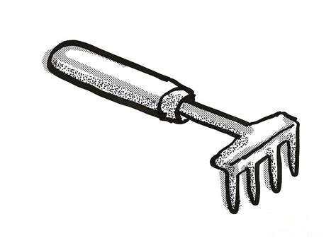 Hand Rake Garden Tool Cartoon Retro Drawing Digital Art by Aloysius ...