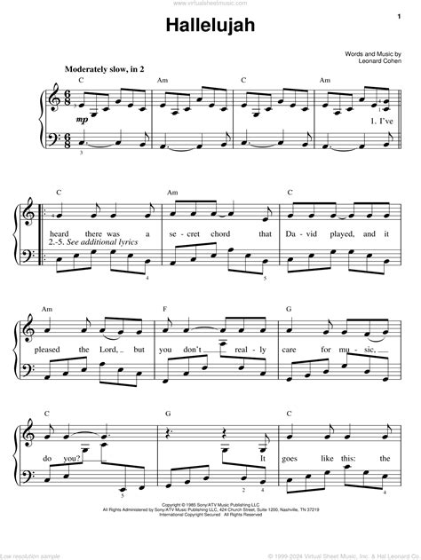 Hallelujah Sheet Music Piano Free Printable - PRINTABLE TEMPLATES