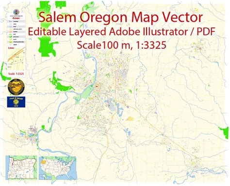 Salem Oregon Map Vector Exact City Plan detailed Street Map editable ...