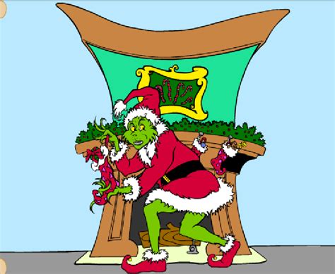 a cartoon character dressed as santa claus in front of a green sign ...