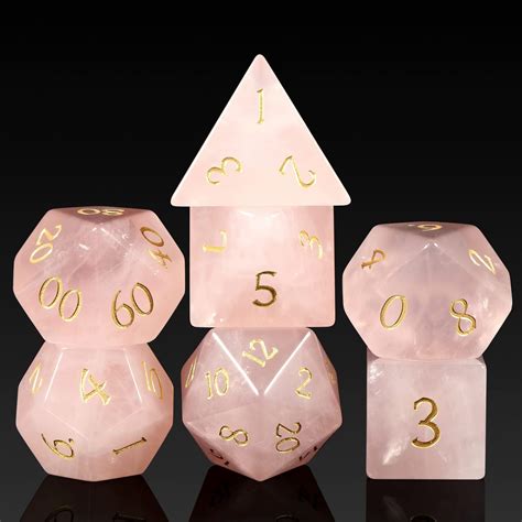 Amazon.com: Pink Quartz DND Dice Set DNDND 7 PCS Natural Crystal D&D ...