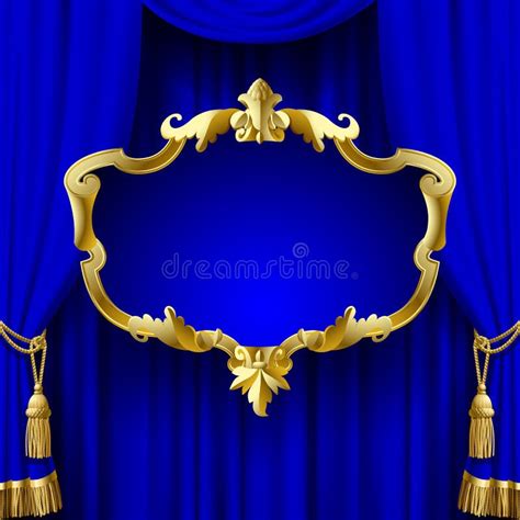 Blue Curtain with a Decorative Gold Baroque Frame Stock Vector ...