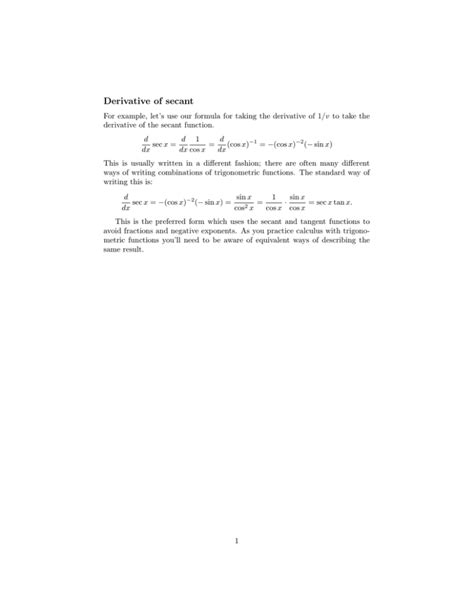 Derivative of secant