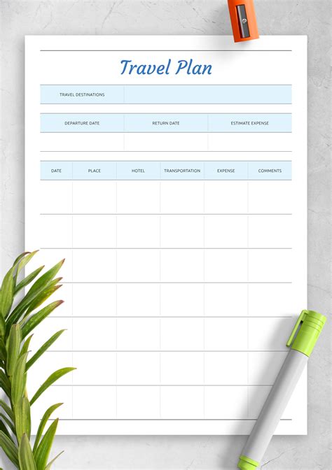 Download Printable Travel Plan Template PDF