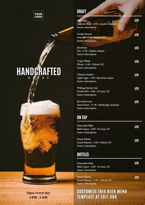 Beer Menu Template Word