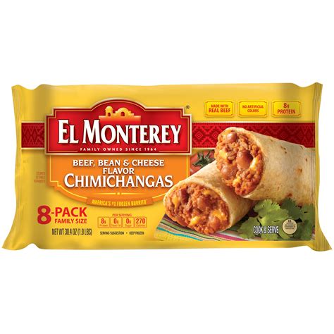 El Monterey Beef, Bean and Cheese Chimichangas, 8 Pack Family Size ...