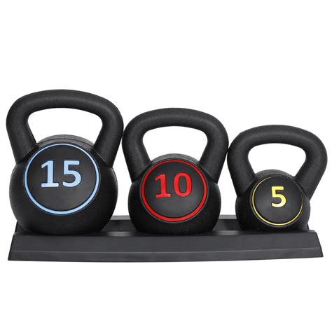 ZENY 3-Piece Kettlebell Exercise Fitness Weight Set with Storage Rack ...