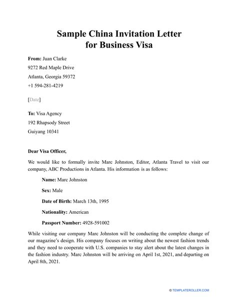 Sample China Invitation Letter for Business Visa - Fill Out, Sign ...