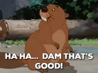 an animated beaver with the caption ha ha dam that's good