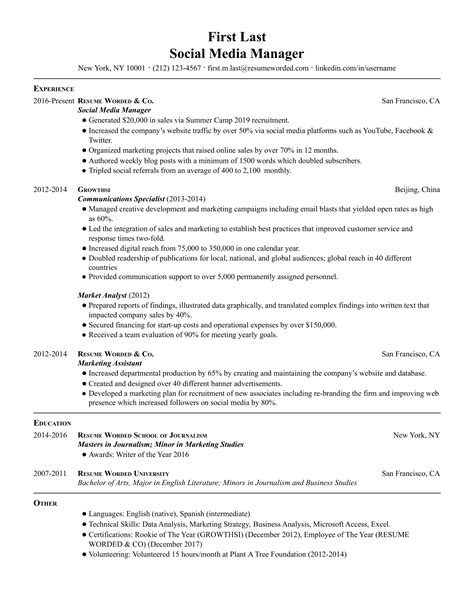 9 Social Media Manager Resume Examples for 2023 | Resume Worded