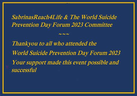 World Suicide Prevention Day Forum 2023 " breaking barriers ... saving ...