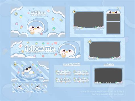 Cute Twitch Penguin Overlay Designs Stream Package - Best Premade ...