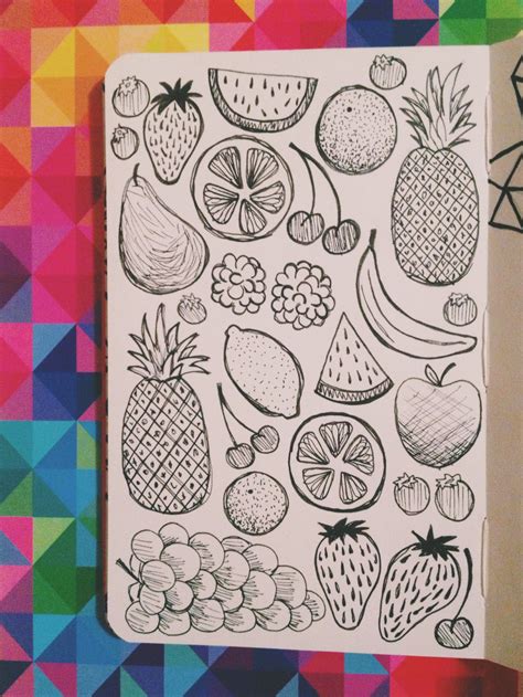 Fruit! Doodled in my moleskine sketchbook with micron pens. Pen Doodles ...