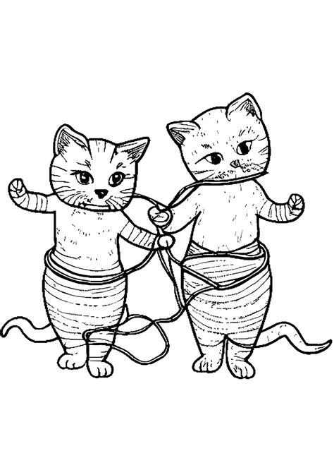 Cute Kittens Playing with Yarn Coloring Page · Creative Fabrica