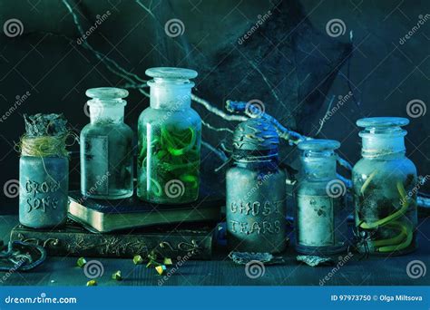 Witch Apothecary Jars Magic Potions Halloween Decoration Stock Photo ...