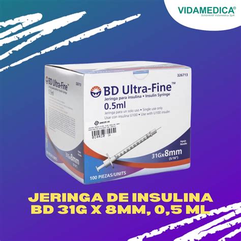 Jeringa De Insulina BD 31g x 8mm, 0,5 ml - Caja 100 Unidades. Posee una ...