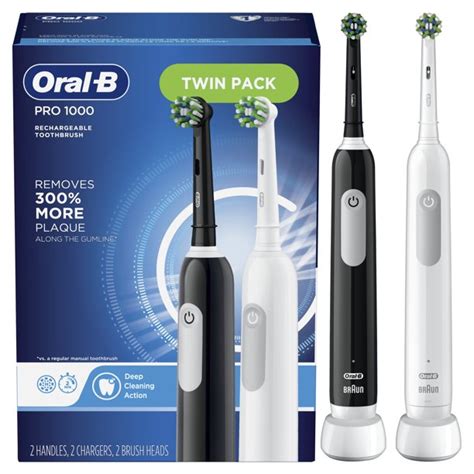 Oral-B Pro 1000 Rechargeable Electric Toothbrush, Black & White, 2 Ct ...