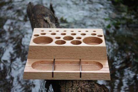 Solid oak with walnut accented fly tying tool organizer. | Fly tying ...