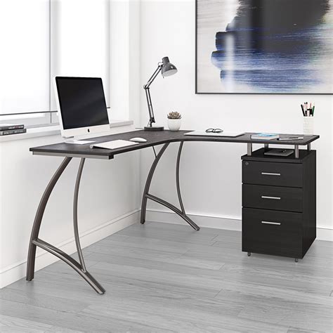 Techni Mobili Modern L-Shaped Computer Desk with File Cabinet and ...