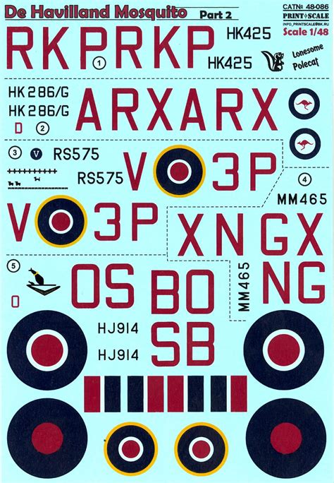 Print Scale Decals 1/48 DE HAVILLAND MOSQUITO British WWII Fighter ...