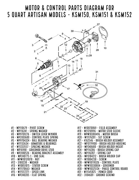 KitchenAid 5 Qt Artisan Tilt Head Stand Mixer Parts Diagrams