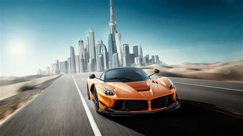 Wallpaper Ferrari orange supercar speed, Dubai 2560x1440 QHD Picture, Image