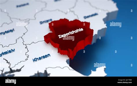 Stylish 3D map of Ukraine with Zaporizhzhia region at focus highlighted ...