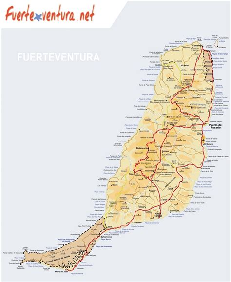 Large Detailed Map Of Fuerteventura With Beaches Ontheworldmap Com ...