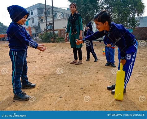 Indian Play School Kids Playing Cricket at Ground in India January 2020 ...