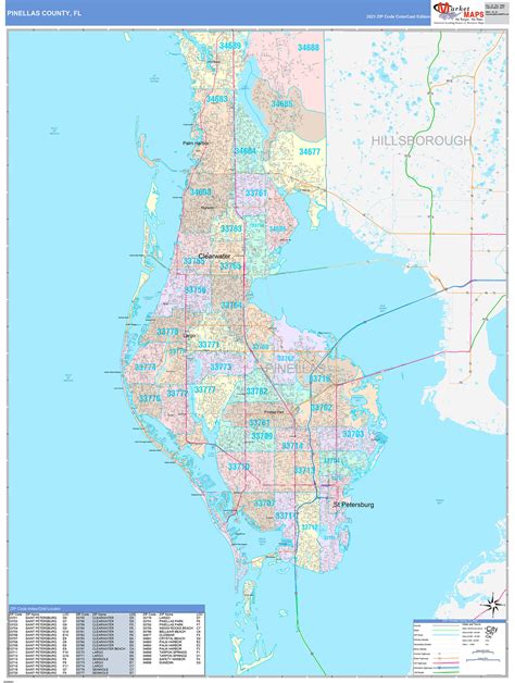 Pinellas County, FL Wall Map Color Cast Style by MarketMAPS - MapSales