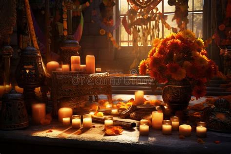 Traditional Day of the Dead Altar with Candles Stock Illustration ...